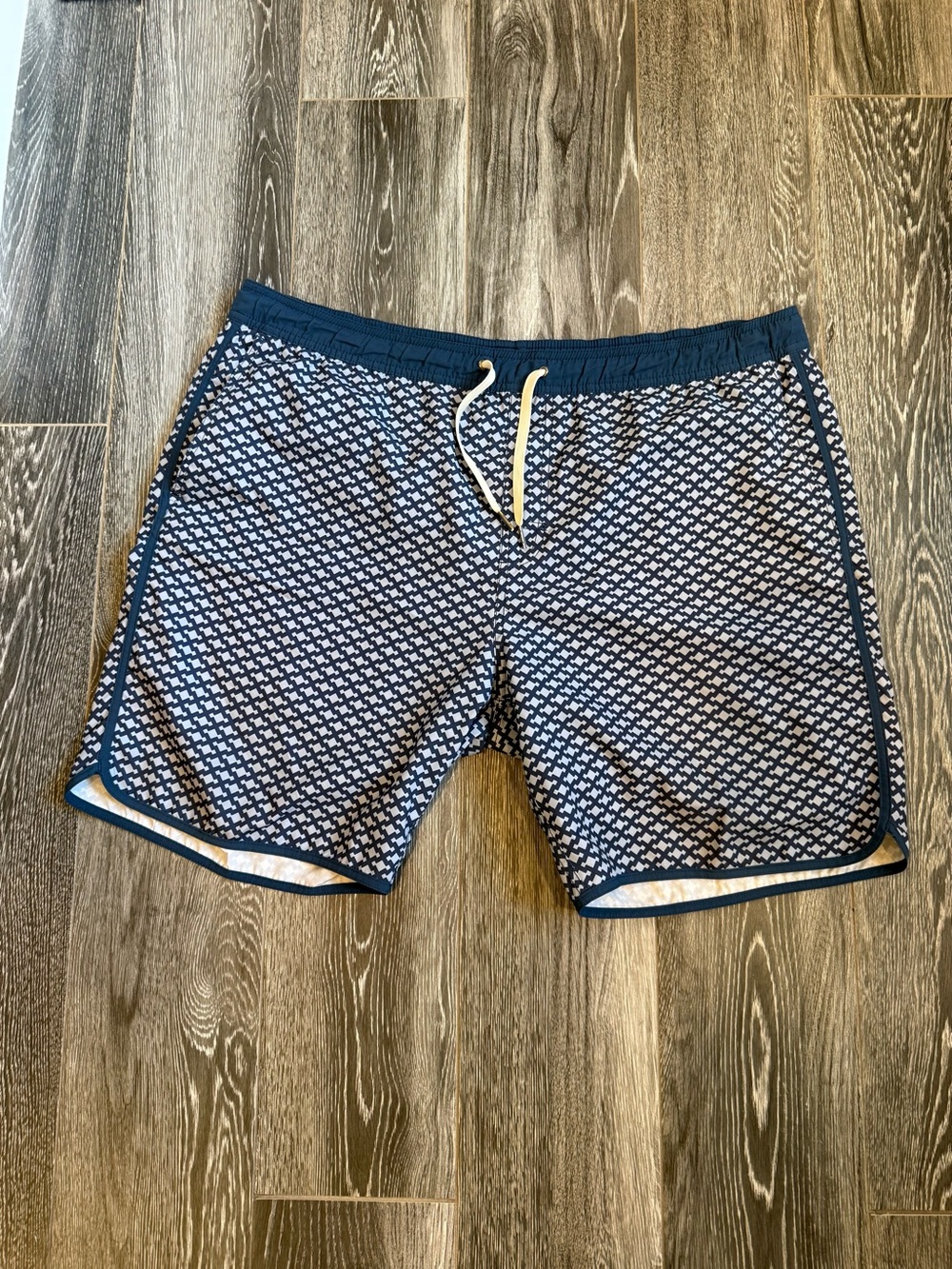 Fair Harbor Navy and White Patterned Men’s Swim Trunks